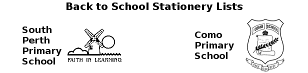 South Perth Primary School & Como Primary School Back to School Stationery Lists